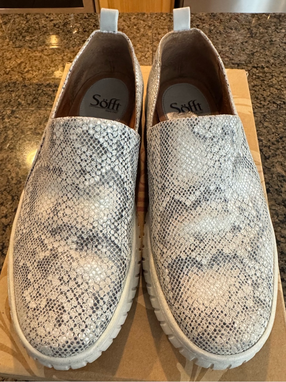 Women’s Sofft Snake-Print Slip-On Loafers — Light Gray/White